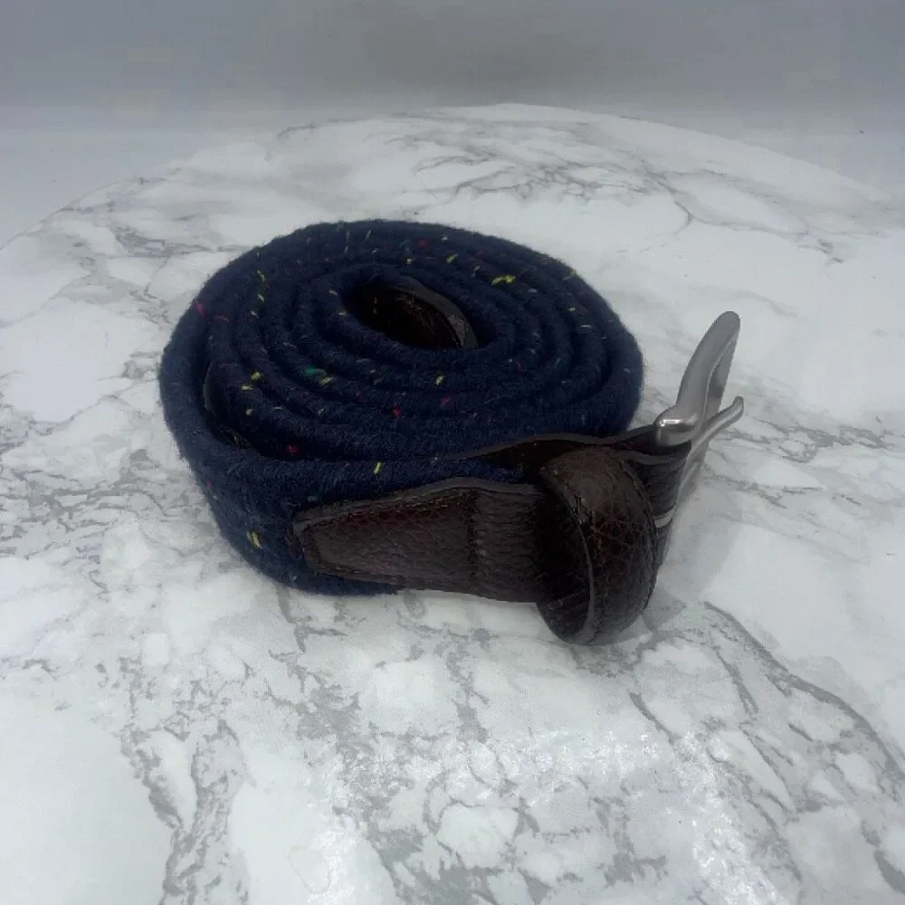 BROOKS BROTHERS Navy Blue Speckled Soft Woven Belt-L {NWT}